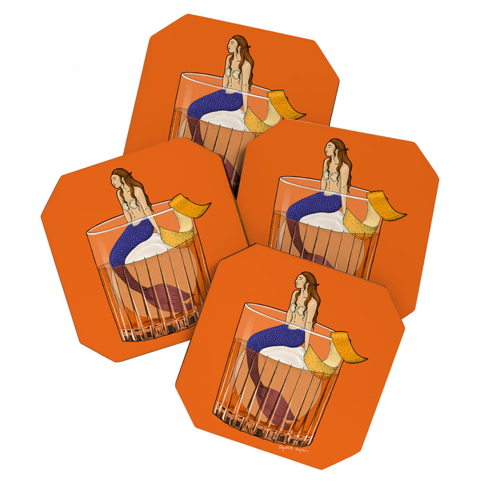 Old Fashioned Mermaid Cocktail Illustration Coaster Gallery Image 1
