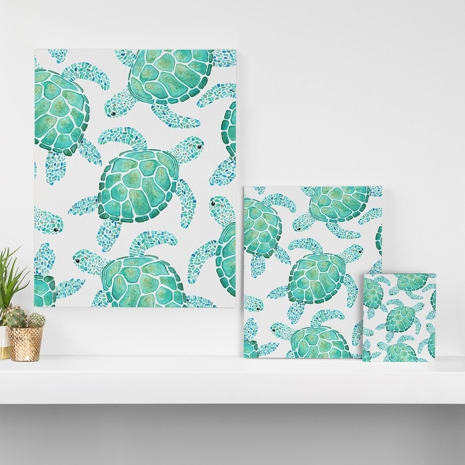 Sea Turtle Pattern - Blue Canvas Print Gallery Image 3