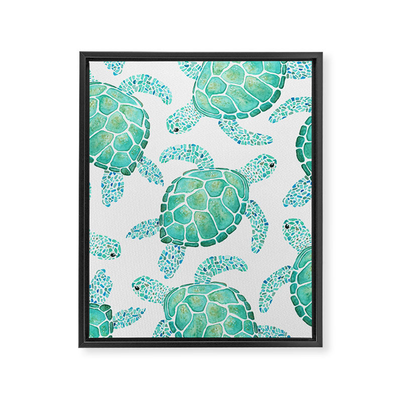 Sea Turtle Pattern - Blue Framed Canvas Print Gallery Image 8
