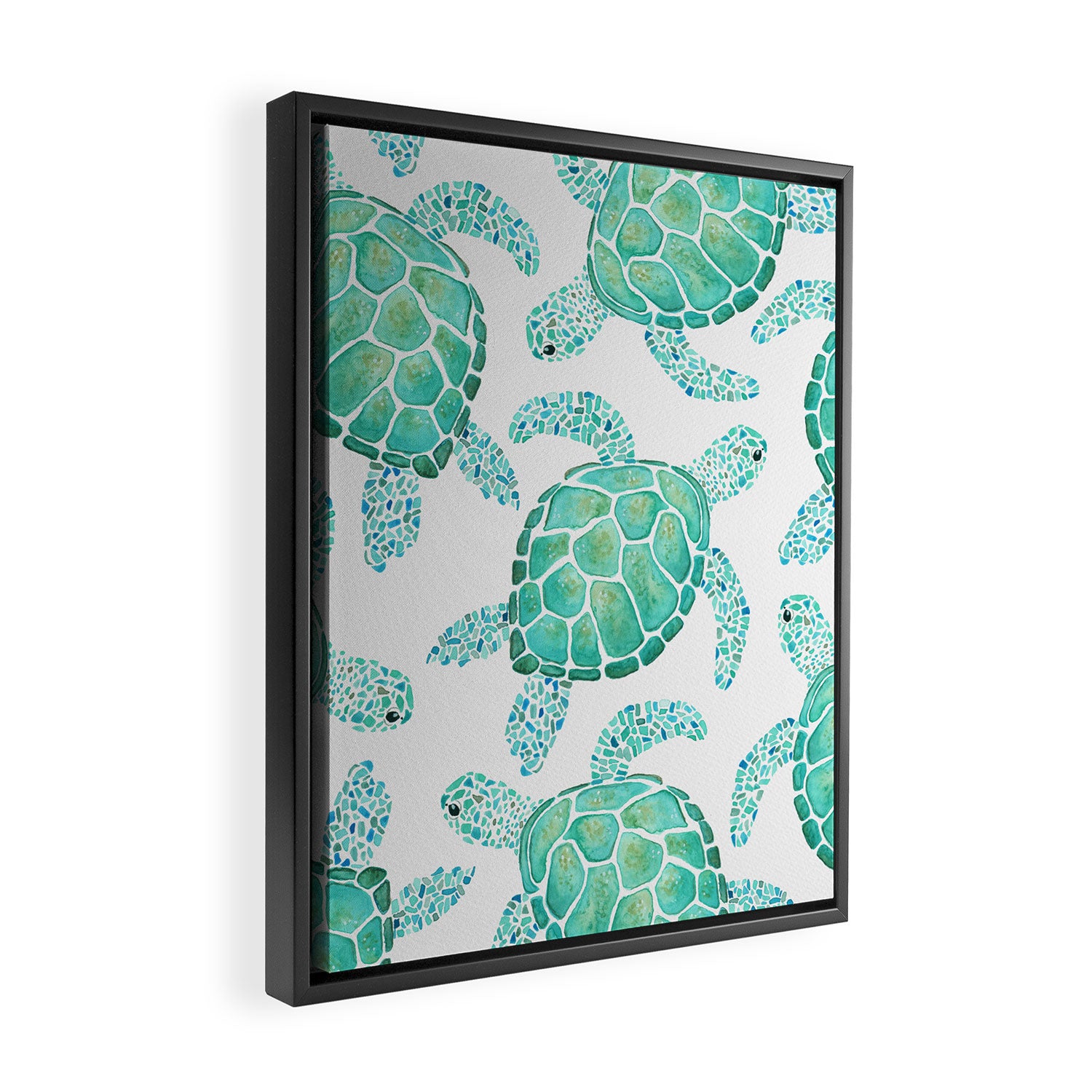 Sea Turtle Pattern - Blue Framed Canvas Print Gallery Image 2
