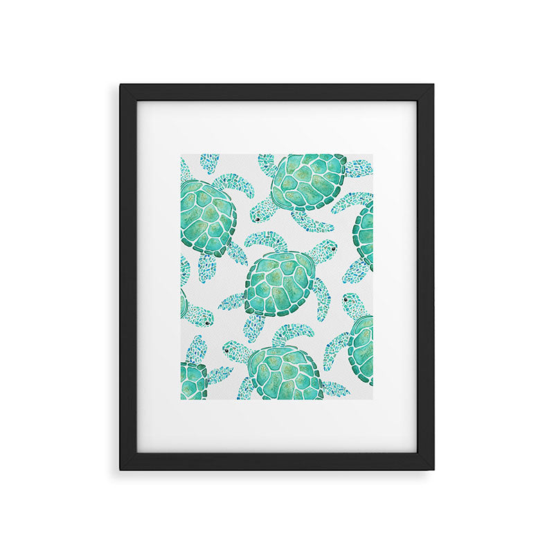 Sea Turtle Pattern - Blue Framed Art Print