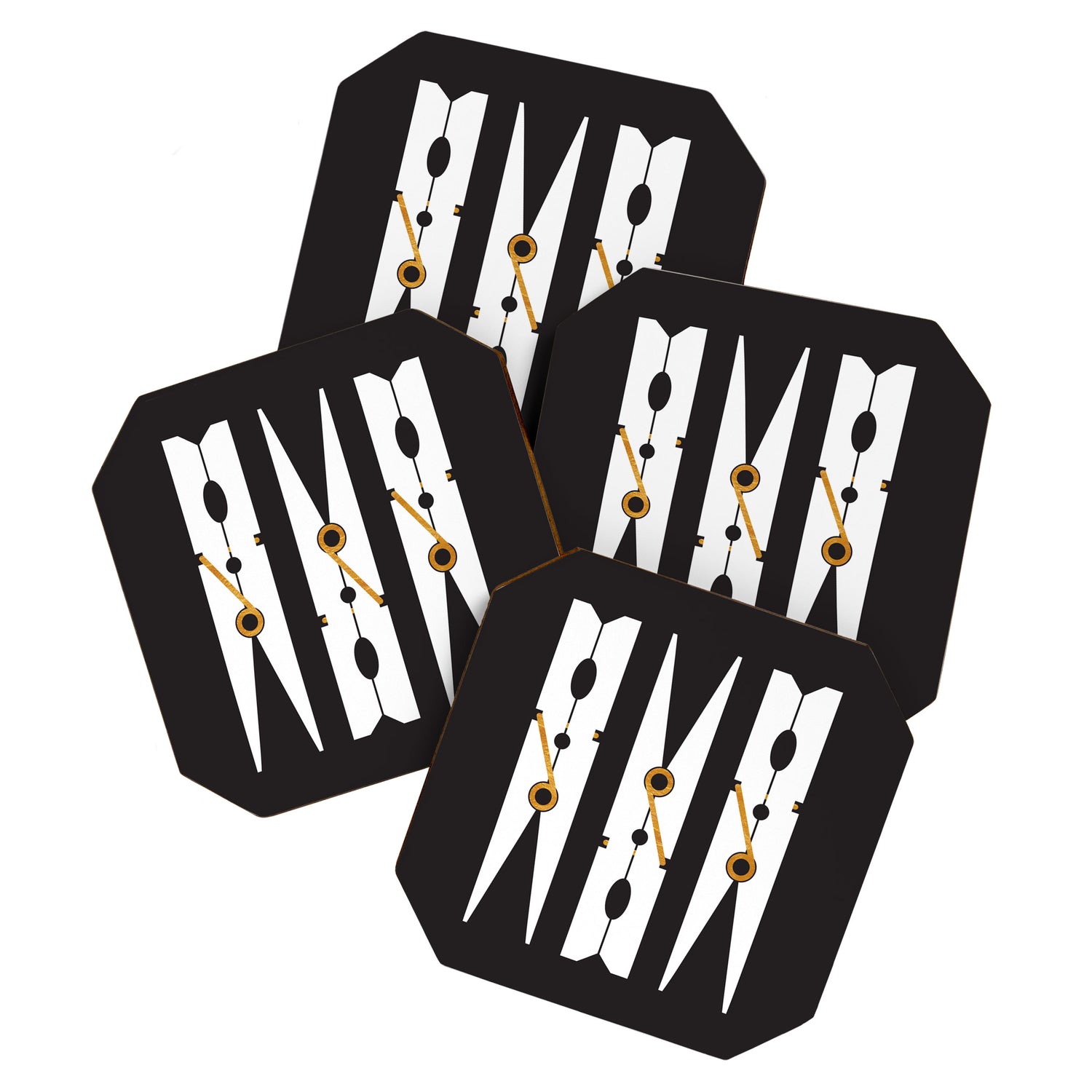 Laundry Clothespins - Gold, Black and White Coaster Gallery Image 1