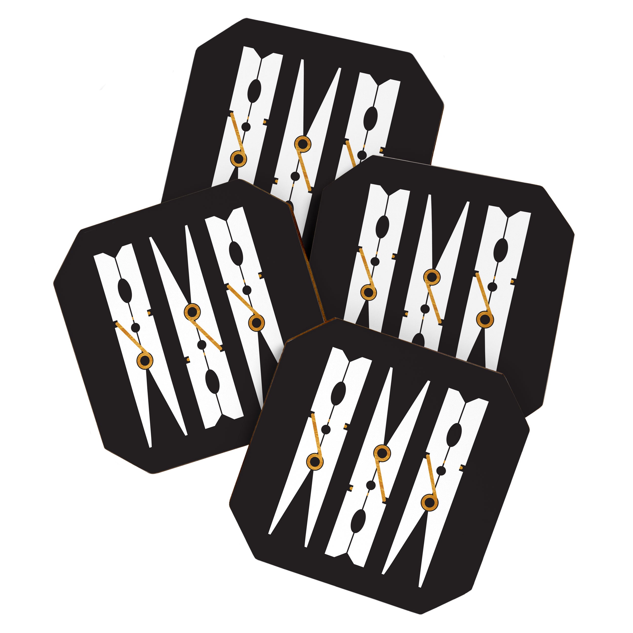 Laundry Clothespins - Gold, Black and White Coaster Gallery Image 1