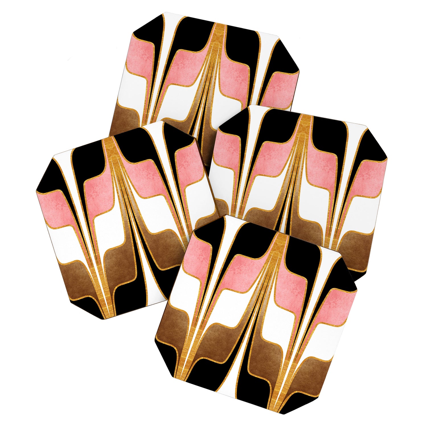 Mid Century Modern Liquid Watercolor Abstract / Faux Gold, Blush Pink, Brown, Black, White / V1 Coaster Gallery Image 1