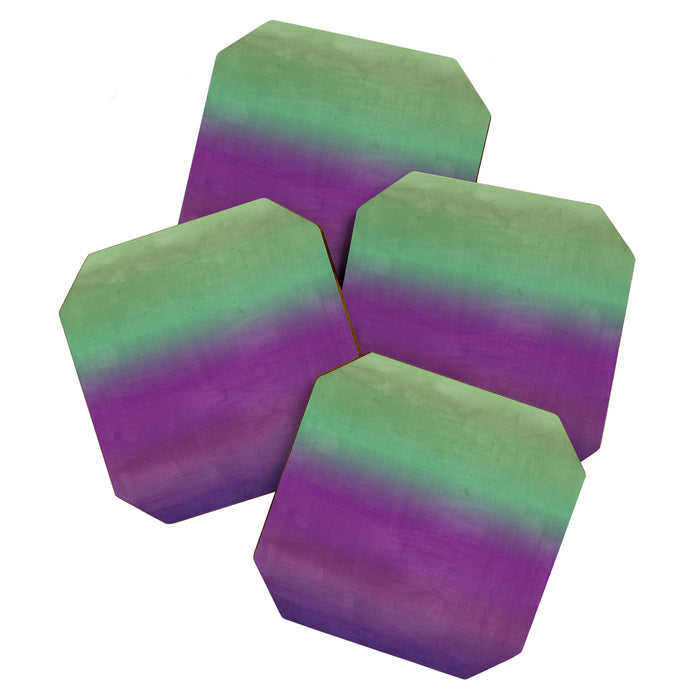 Plum Purple and Green Watercolor Abstract Coaster Gallery Image 1