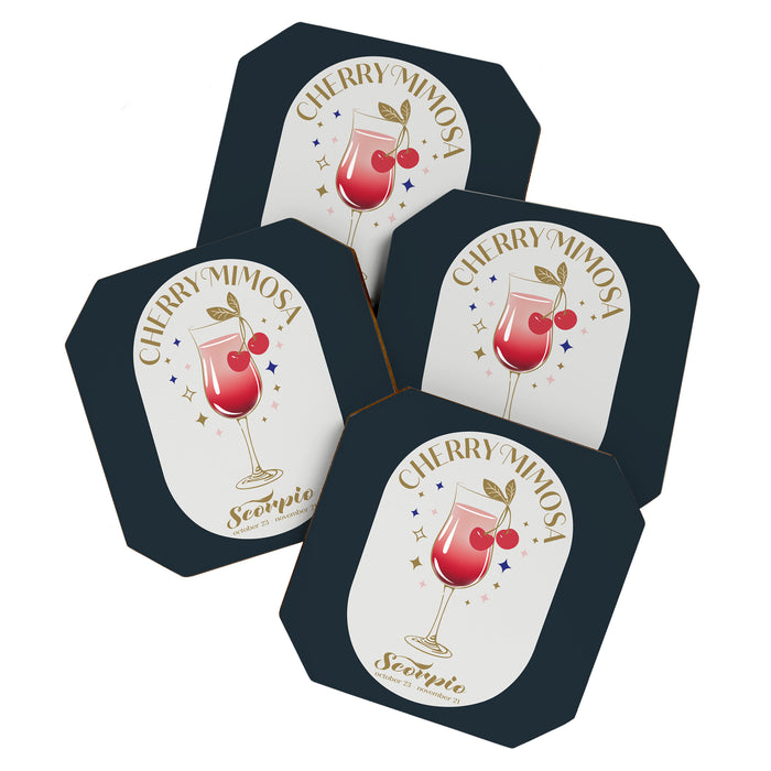 Cherry Mimosa Cocktail Zodiac Sign Coaster Gallery Image 1