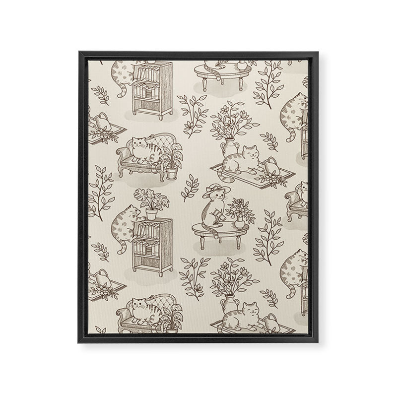 Chonky Cats Toile de Jouy Framed Canvas Print Gallery Image 6