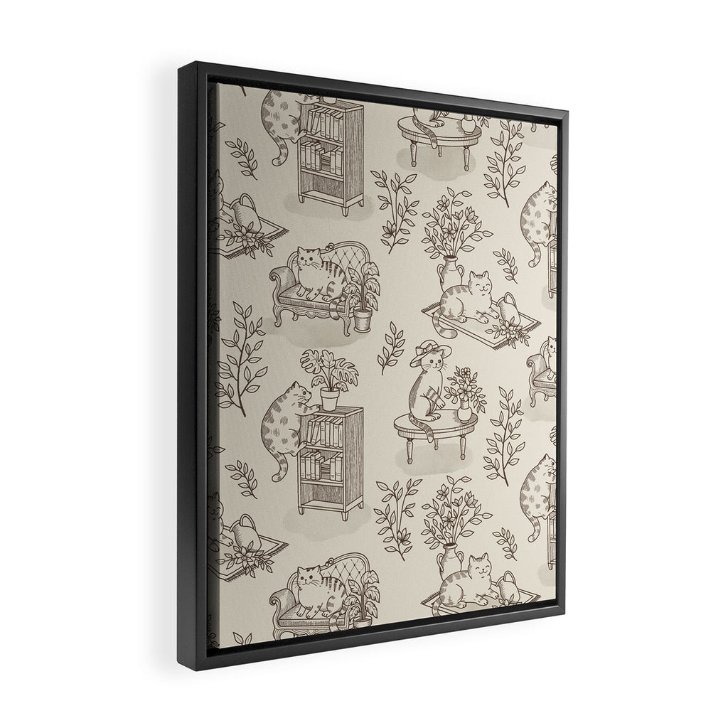 Chonky Cats Toile de Jouy Framed Canvas Print Gallery Image 2