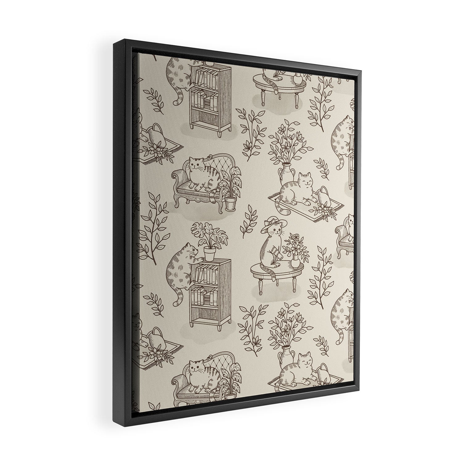 Chonky Cats Toile de Jouy Framed Canvas Print Gallery Image 2