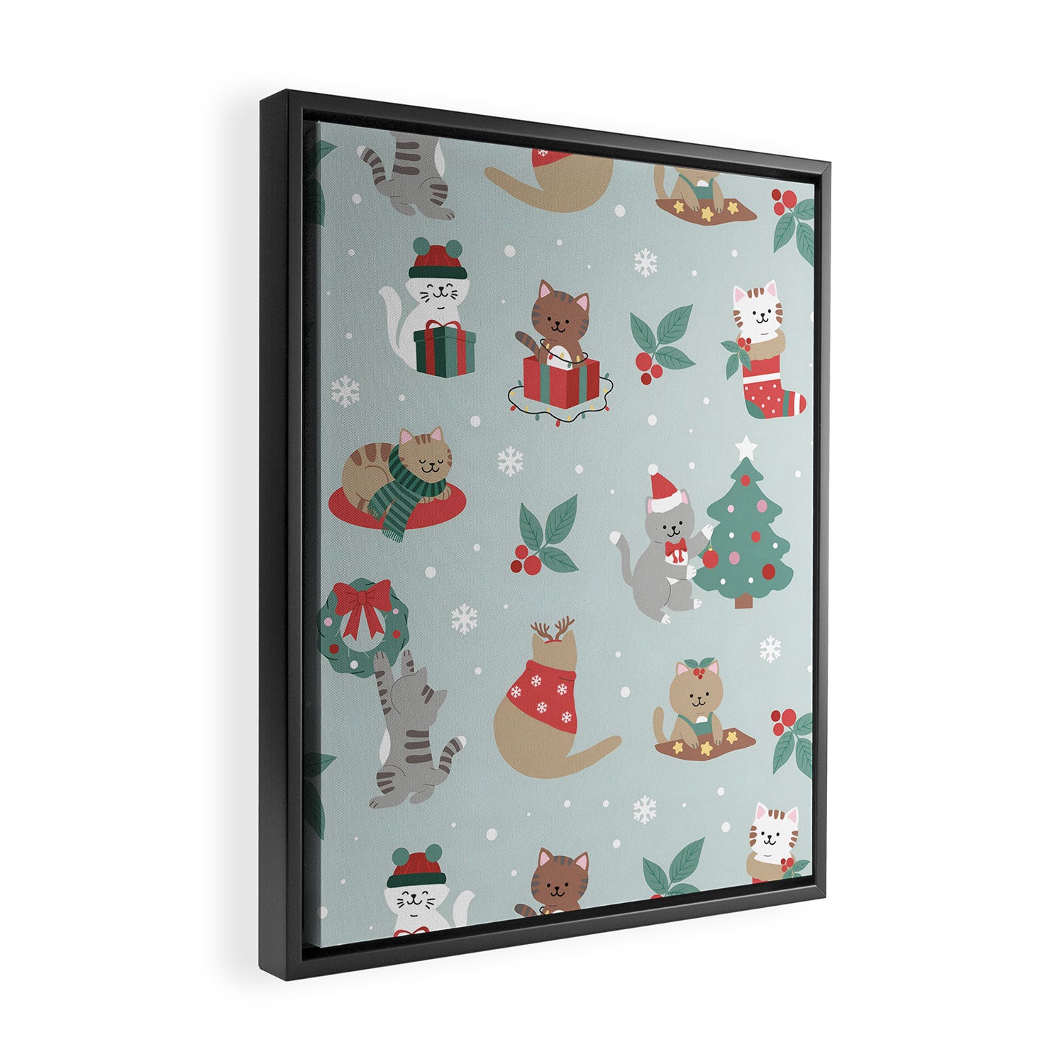 Christmas Festive Cute Holiday Kittens Framed Canvas Print Gallery Image 2