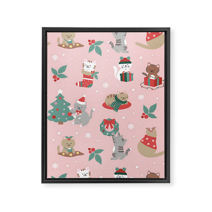 Christmas Festive Cute Holiday Kittens Framed Canvas Print Gallery Image 1