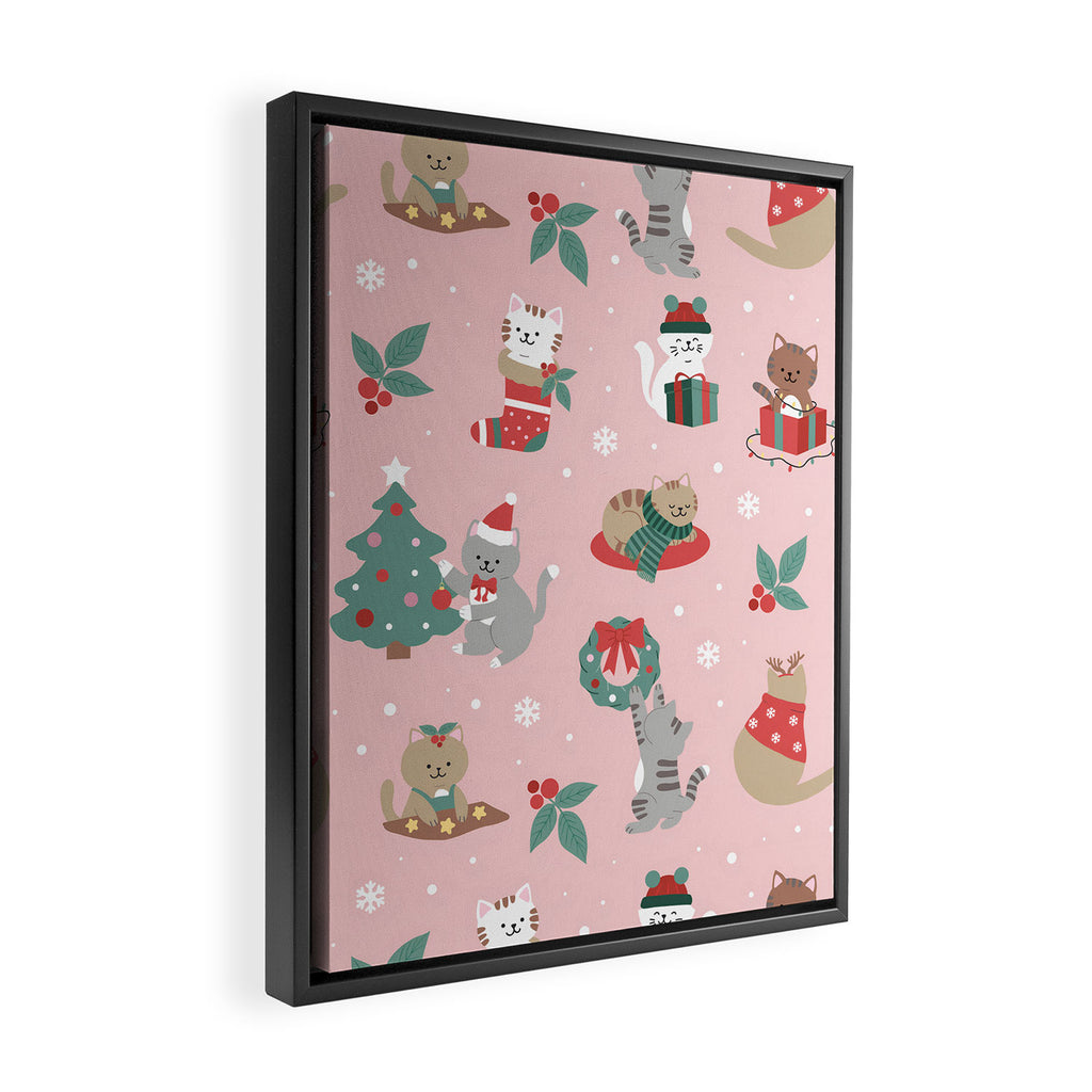 Christmas Festive Cute Holiday Kittens Framed Canvas Print Gallery Image 2