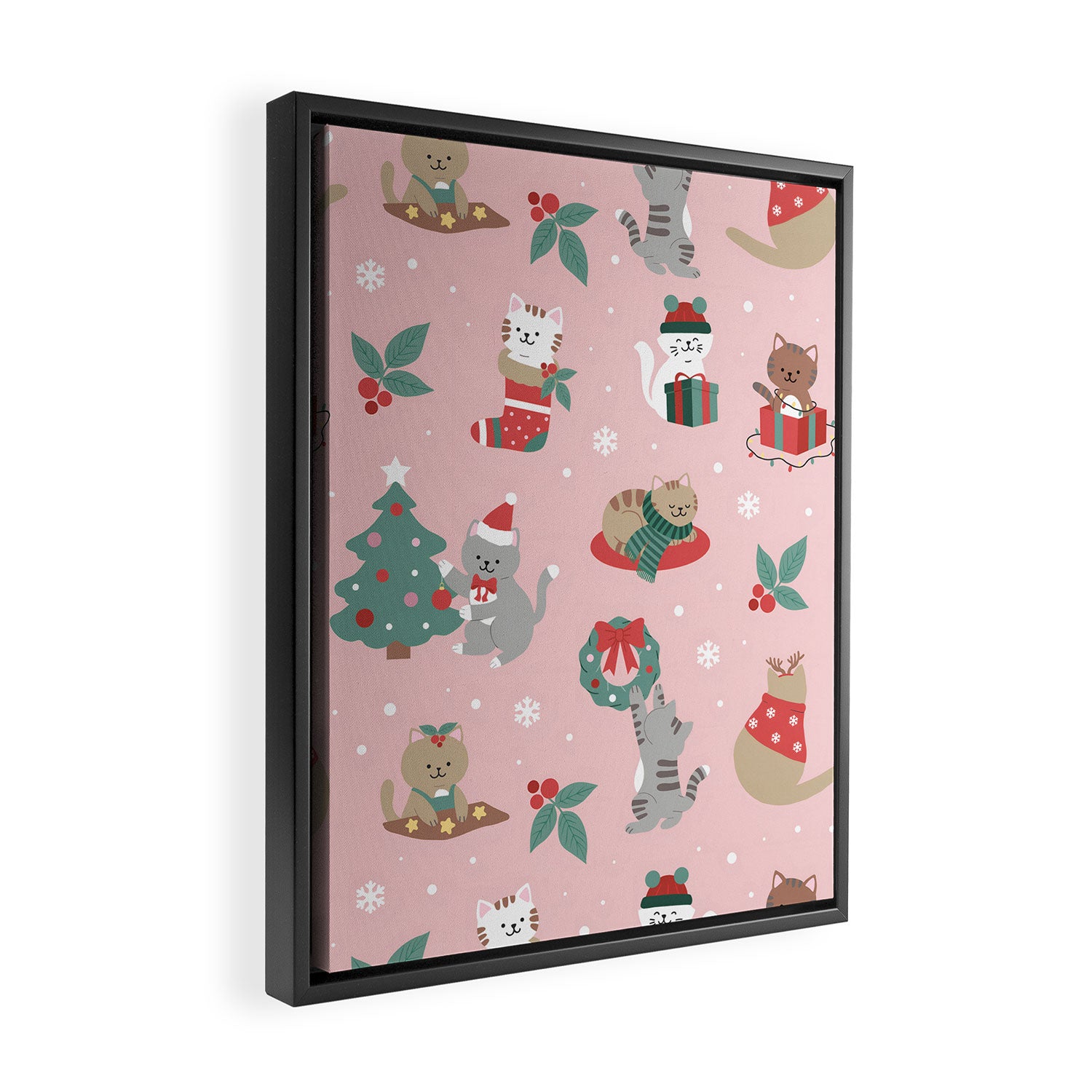 Christmas Festive Cute Holiday Kittens Framed Canvas Print Gallery Image 2