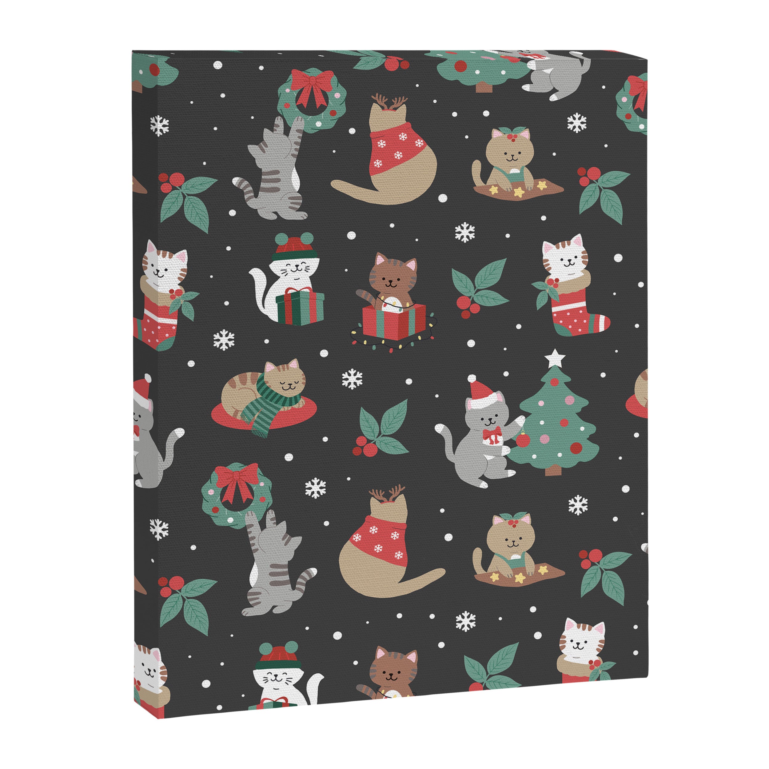 Christmas Festive Cute Holiday Kittens on Dark Canvas Print Gallery Image 6