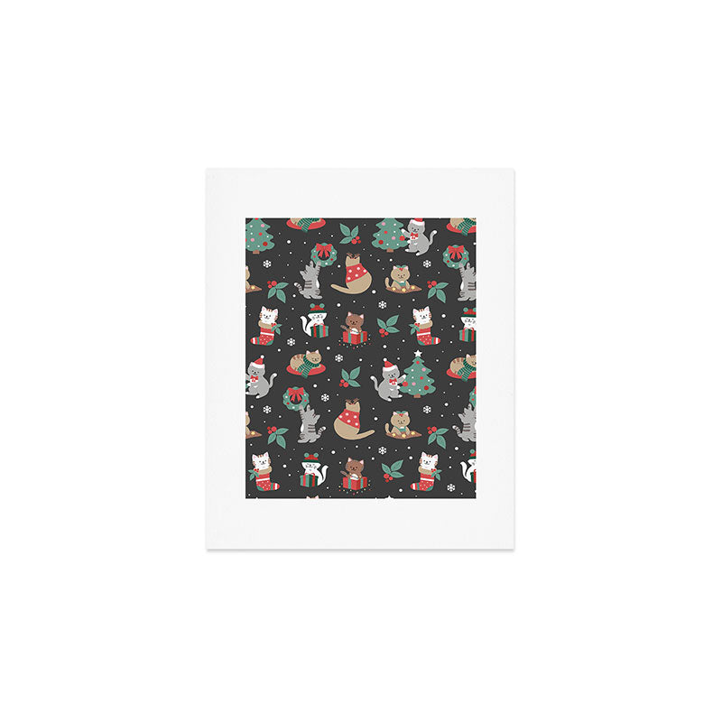 Christmas Festive Cute Holiday Kittens on Dark Art Print Gallery Image 1