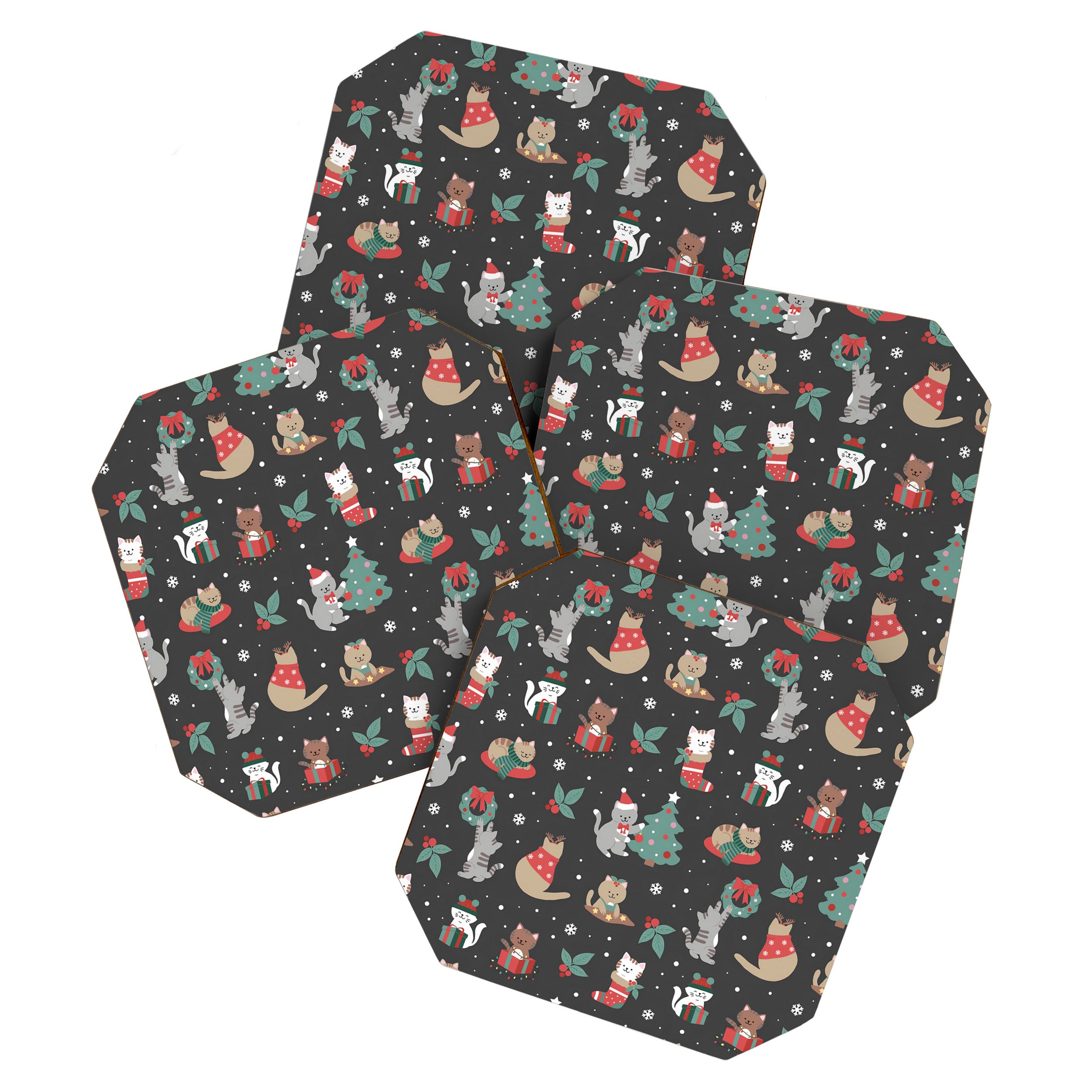 Christmas Festive Cute Holiday Kittens on Dark Coaster Gallery Image 1