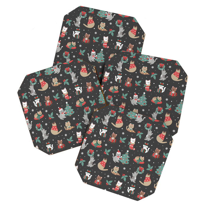 Christmas Festive Cute Holiday Kittens on Dark Coaster Gallery Image 1