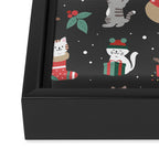 Christmas Festive Cute Holiday Kittens on Dark Framed Canvas Print Gallery Image 3