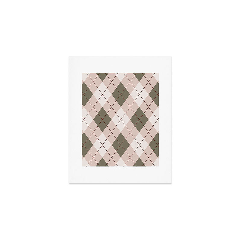 Classic Argyle Pattern Sage and Baby Pink Art Print Gallery Image 1