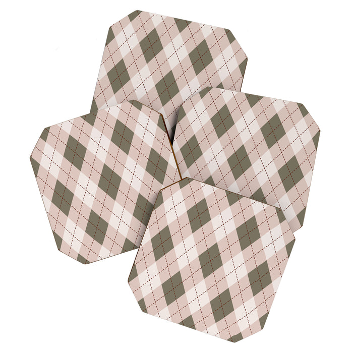 Classic Argyle Pattern Sage and Baby Pink Coaster Gallery Image 1