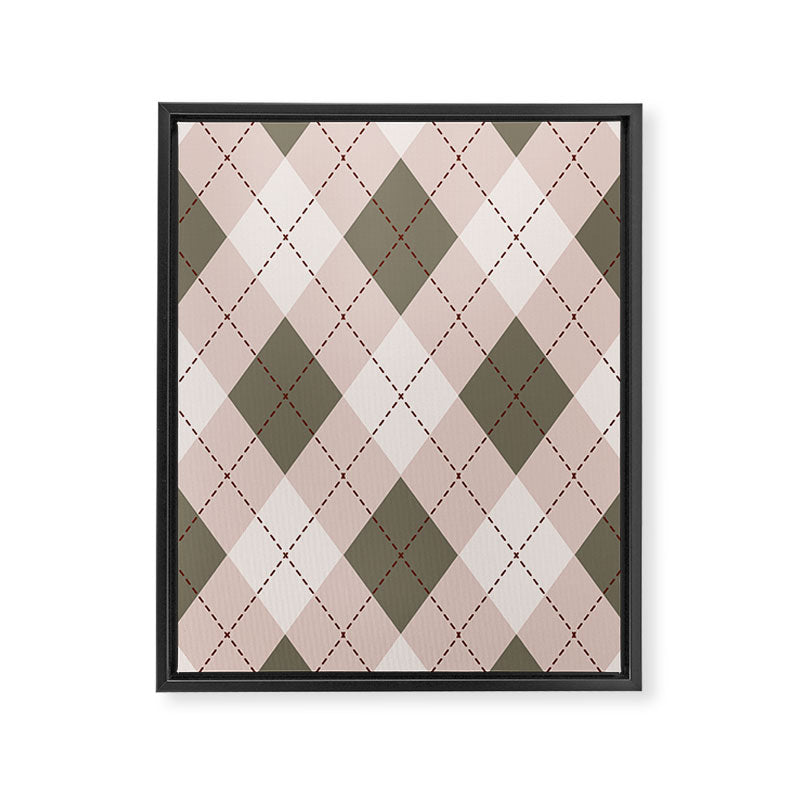 Classic Argyle Pattern Sage and Baby Pink Framed Canvas Print Gallery Image 6