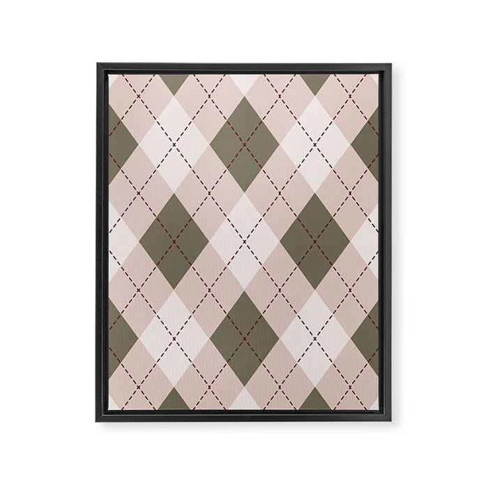 Classic Argyle Pattern Sage and Baby Pink Framed Canvas Print Gallery Image 1