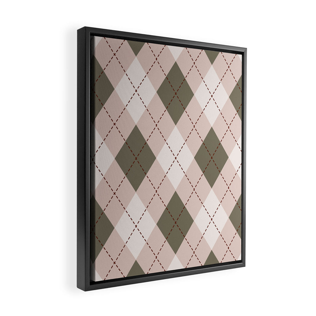 Classic Argyle Pattern Sage and Baby Pink Framed Canvas Print Gallery Image 2