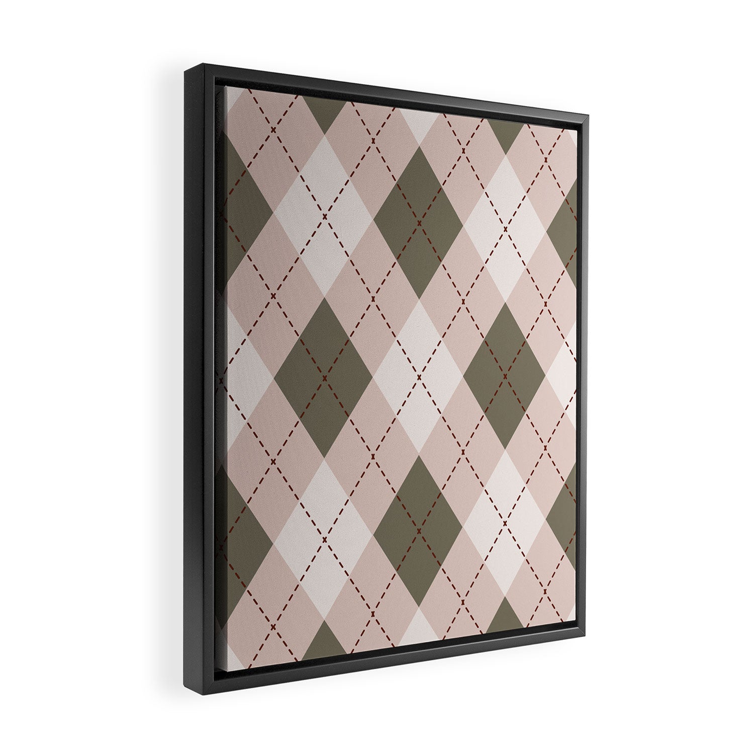 Classic Argyle Pattern Sage and Baby Pink Framed Canvas Print Gallery Image 2