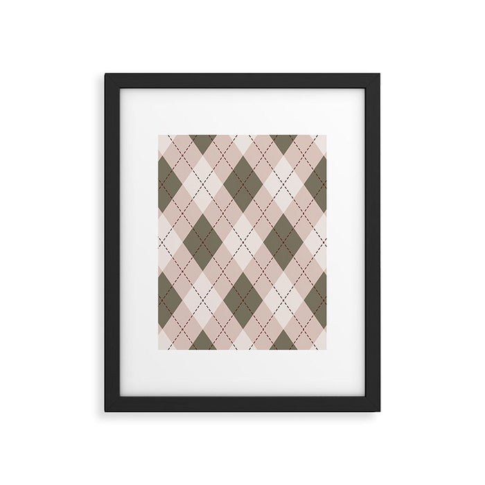 Classic Argyle Pattern Sage and Baby Pink Framed Art Print Gallery Image 1