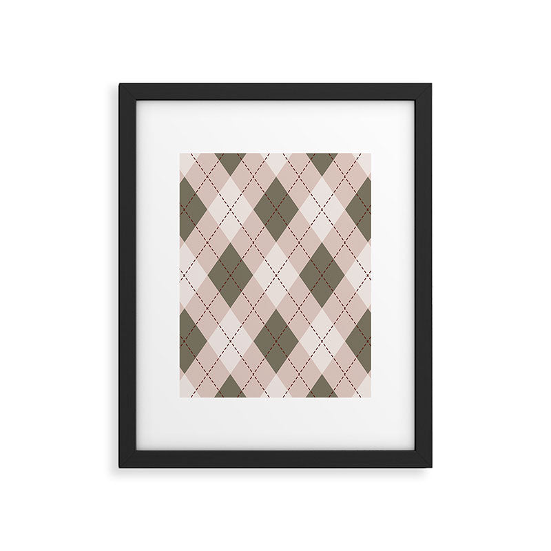 Classic Argyle Pattern Sage and Baby Pink Framed Art Print Gallery Image 5