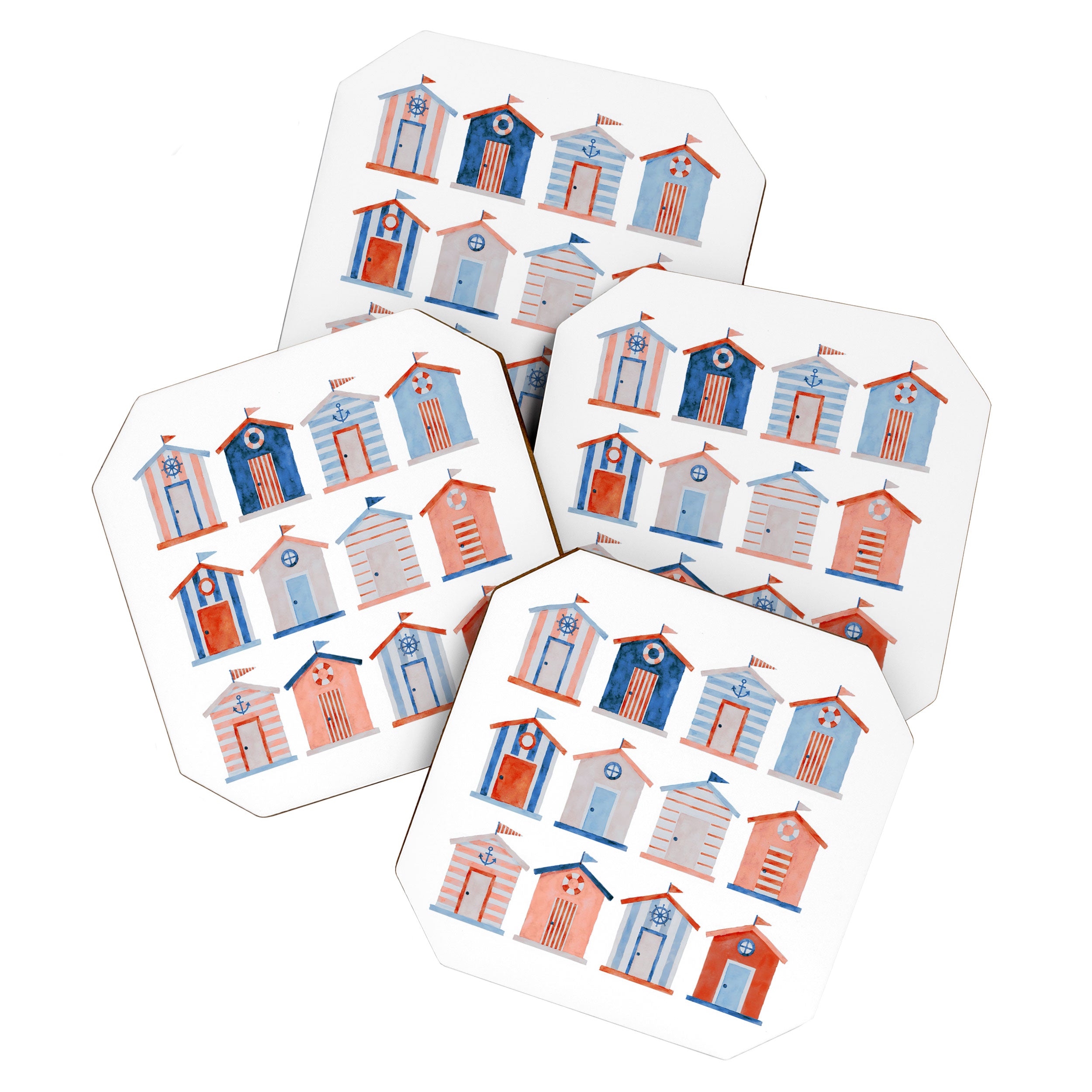 Coastal Bath Houses Watercolor Coaster Gallery Image 1