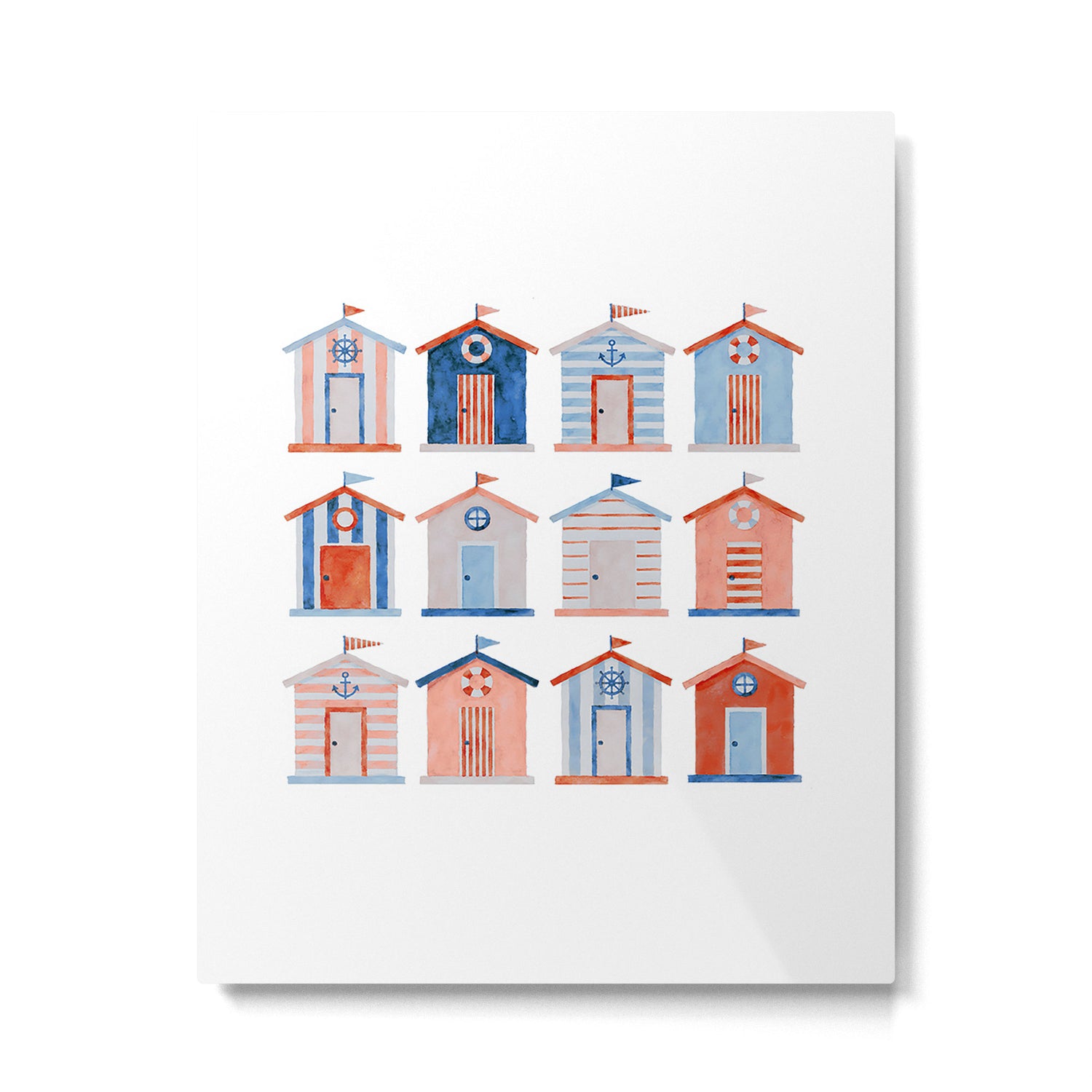 Coastal Bath Houses Watercolor Metal Print Gallery Image 4