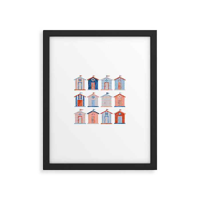 Coastal Bath Houses Watercolor Framed Art Print Gallery Image 1