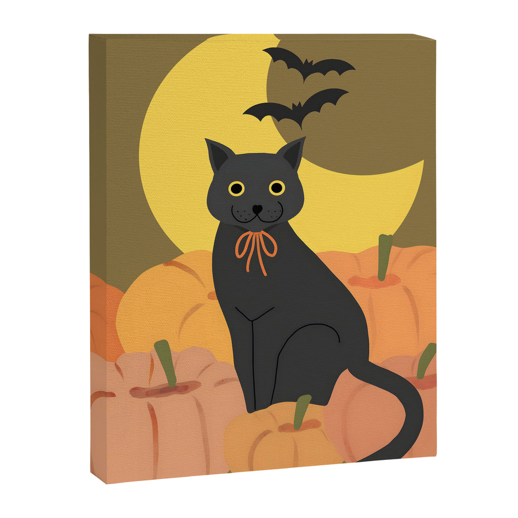 Cute Halloween Black Cat with Pumpkins and Bats Canvas Print Gallery Image 6