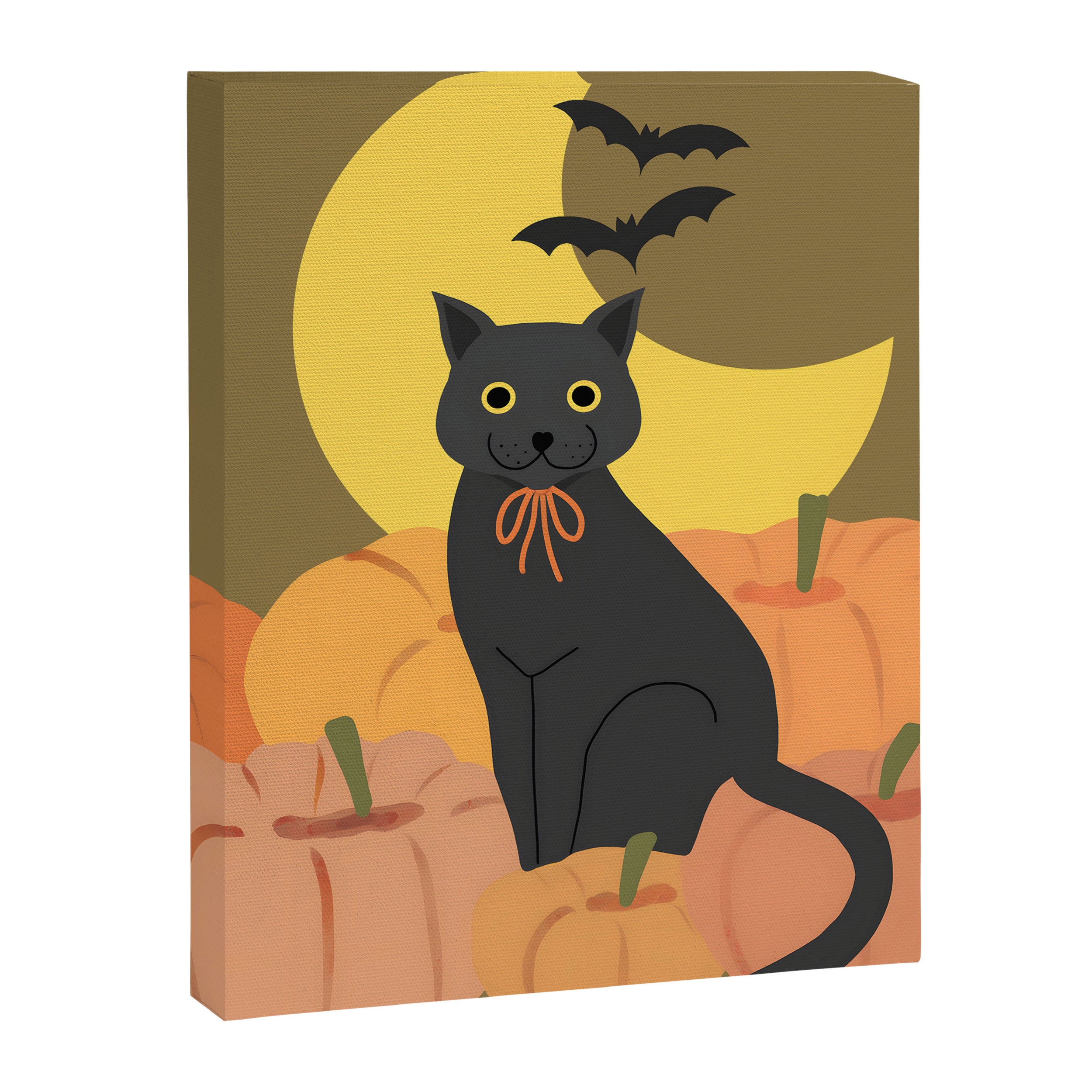 Cute Halloween Black Cat with Pumpkins and Bats Canvas Print Gallery Image 6