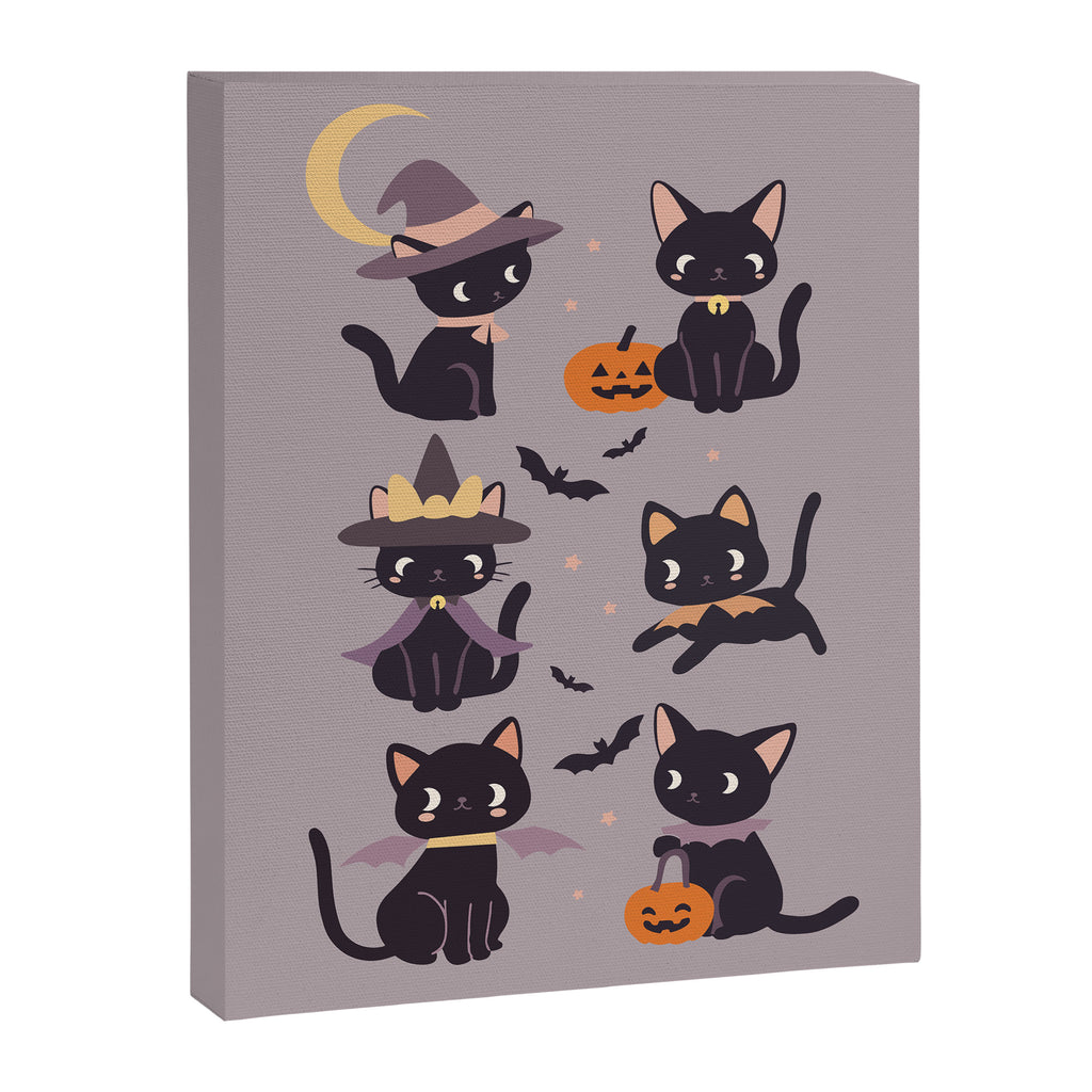 Cute Halloween Witch Cats and Pumpkins  Canvas Print Gallery Image 6