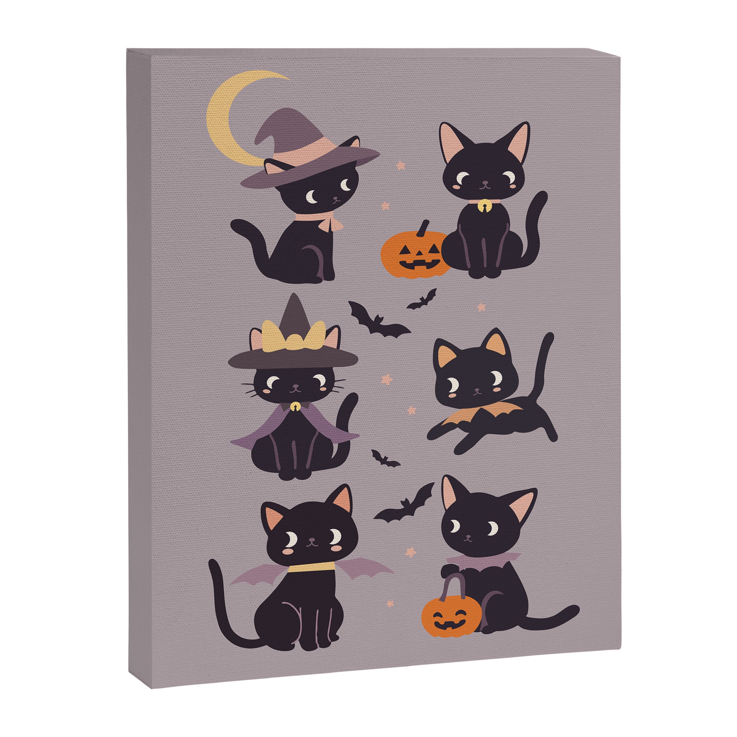 Cute Halloween Witch Cats and Pumpkins  Canvas Print Gallery Image 6