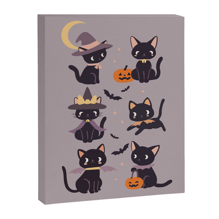 Cute Halloween Witch Cats and Pumpkins  Canvas Print Gallery Image 1