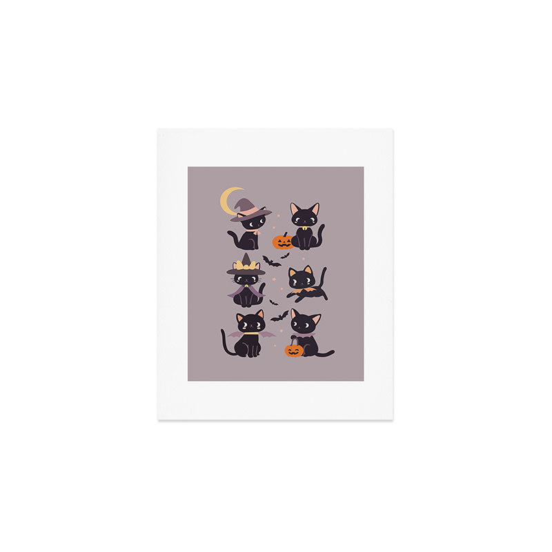 Cute Halloween Witch Cats and Pumpkins  Art Print Gallery Image 1