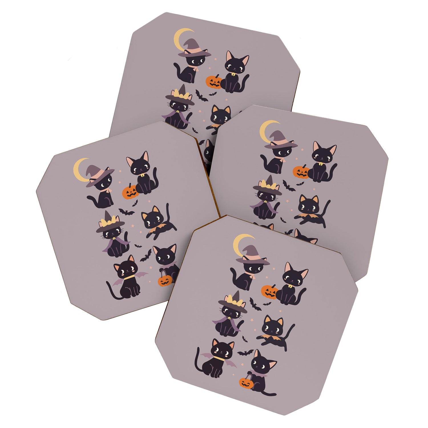 Cute Halloween Witch Cats and Pumpkins  Coaster Gallery Image 1