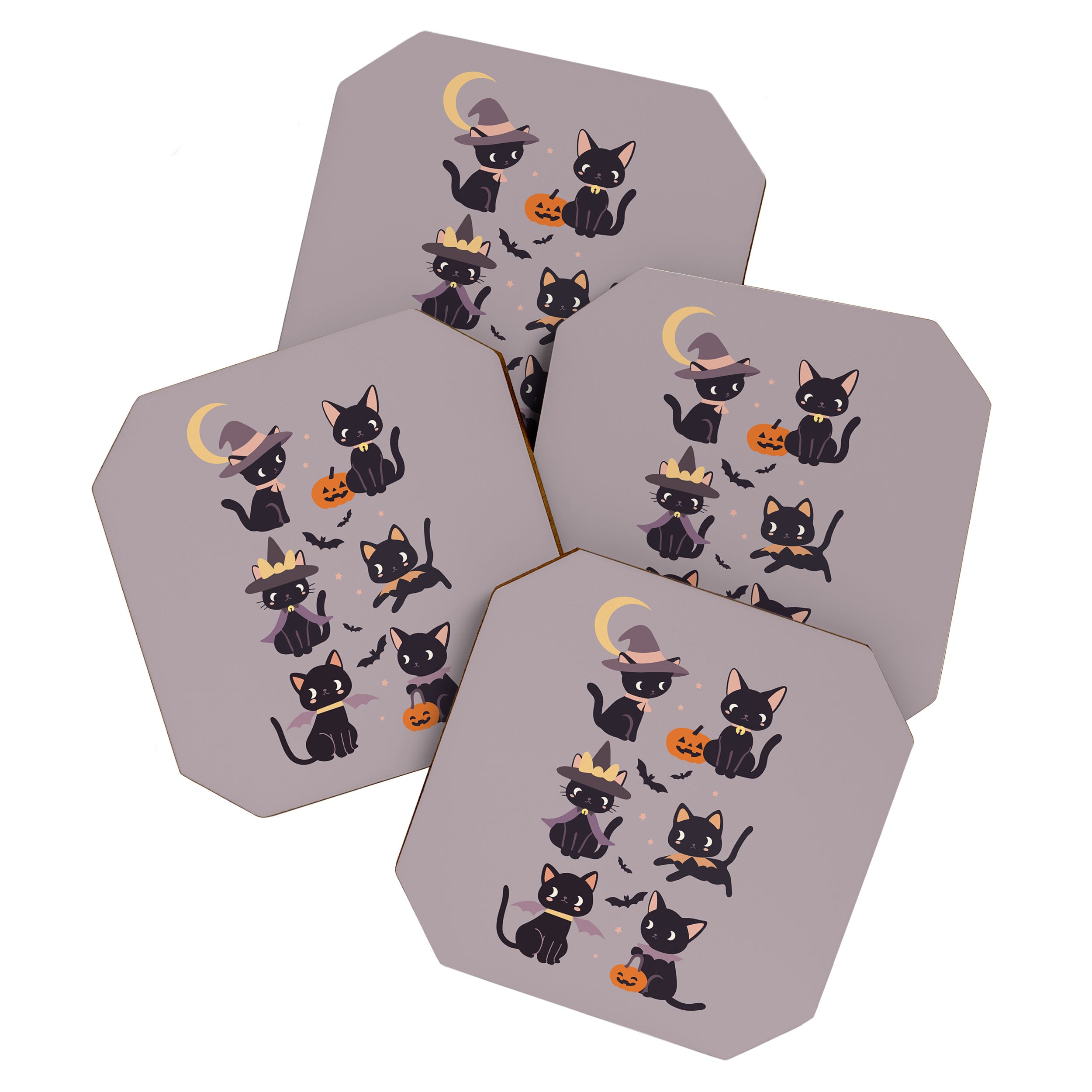 Cute Halloween Witch Cats and Pumpkins  Coaster Gallery Image 1