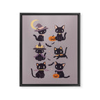 Cute Halloween Witch Cats and Pumpkins  Framed Canvas Print Gallery Image 6