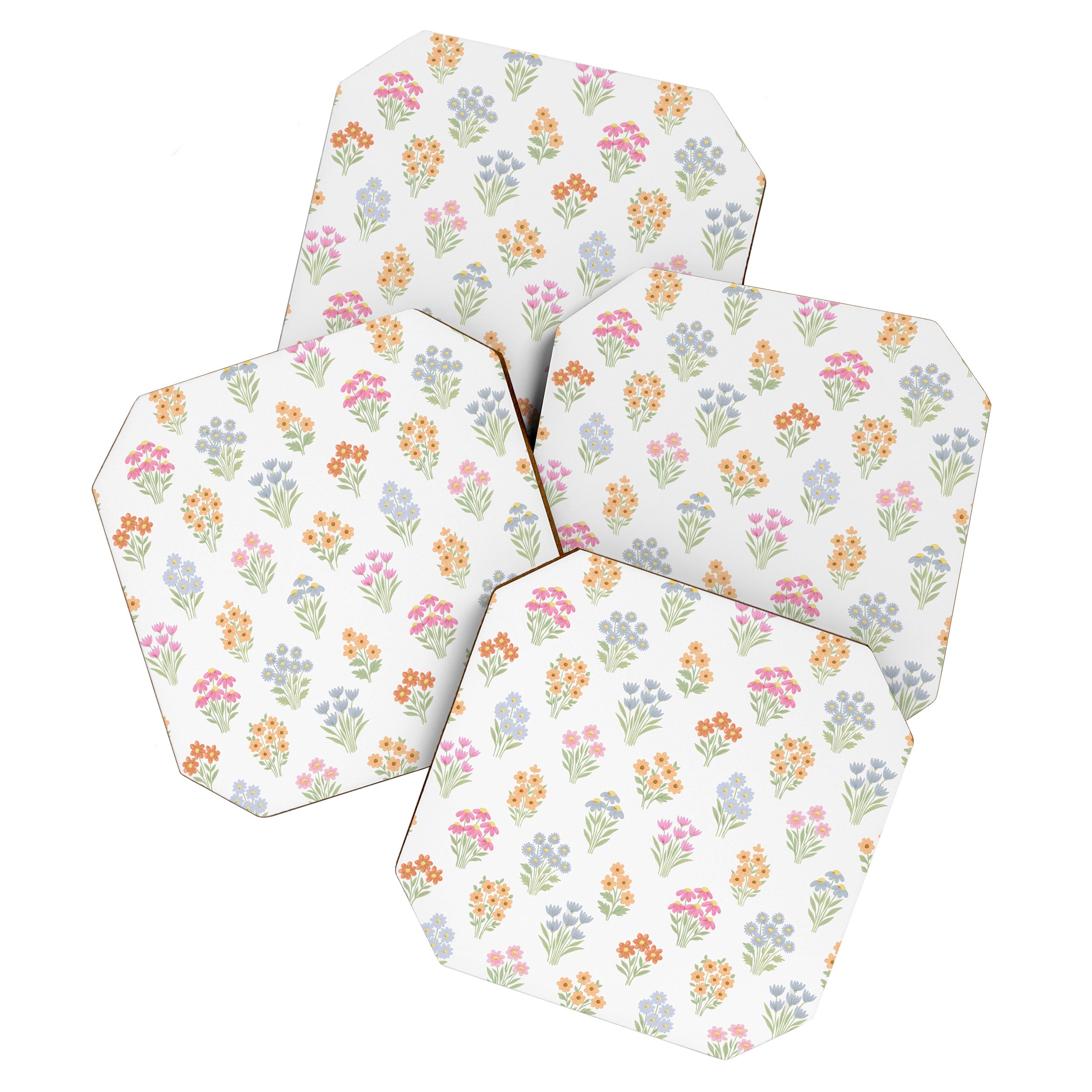Delicate Hand-Drawn Pastel Floral Meadow Wildflowers  Coaster Gallery Image 1