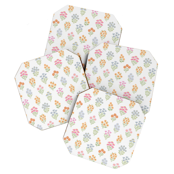 Delicate Hand-Drawn Pastel Floral Meadow Wildflowers  Coaster Gallery Image 1