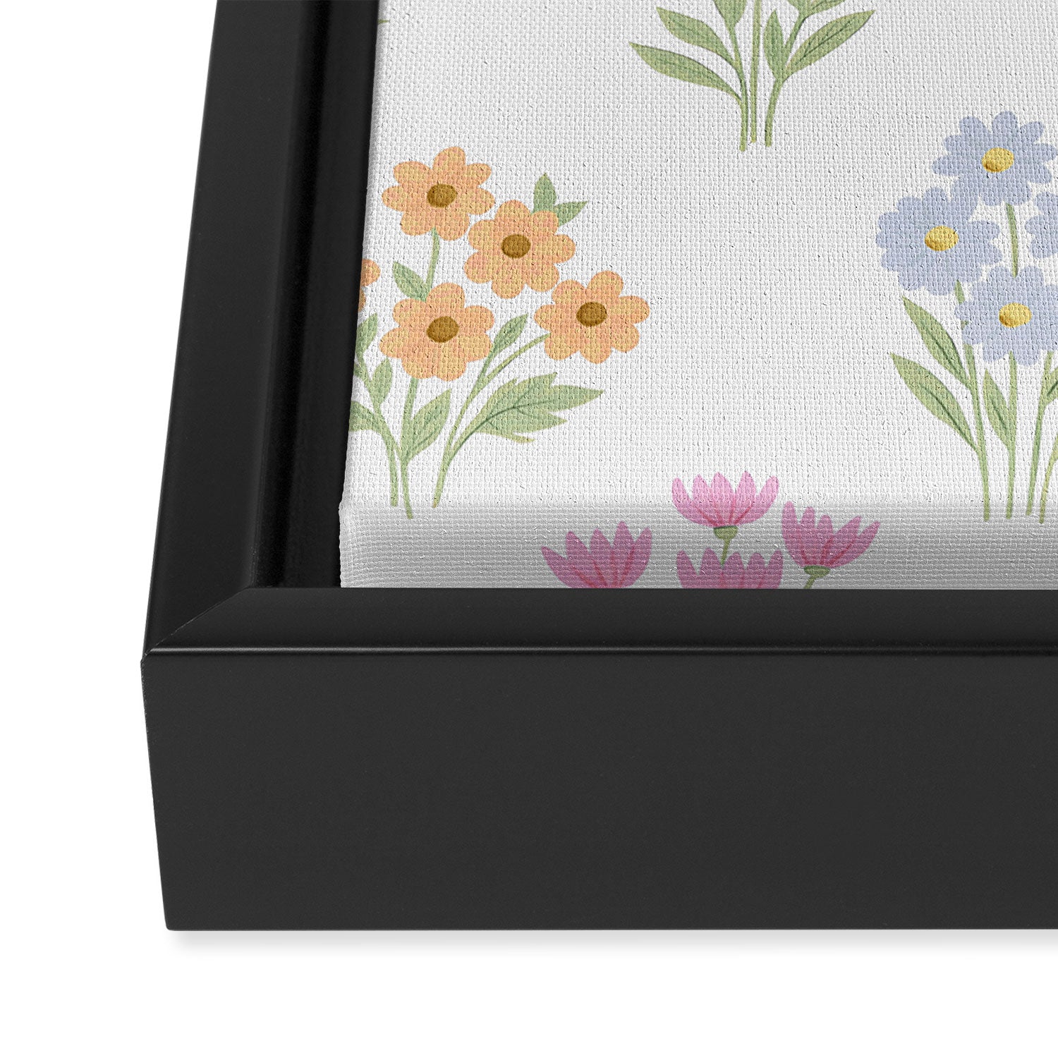 Delicate Hand-Drawn Pastel Floral Meadow Wildflowers  Framed Canvas Print Gallery Image 3