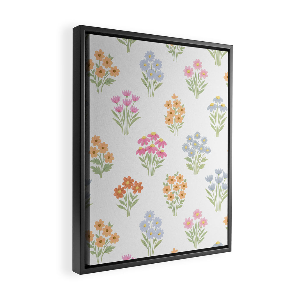 Delicate Hand-Drawn Pastel Floral Meadow Wildflowers  Framed Canvas Print Gallery Image 2