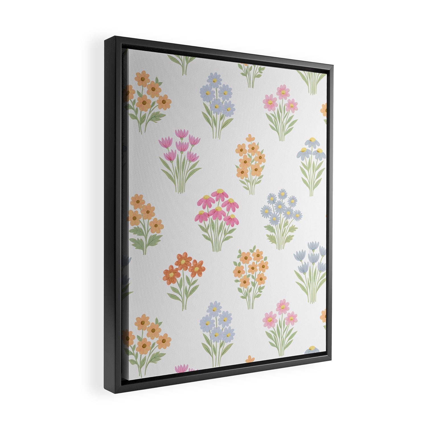 Delicate Hand-Drawn Pastel Floral Meadow Wildflowers  Framed Canvas Print Gallery Image 2