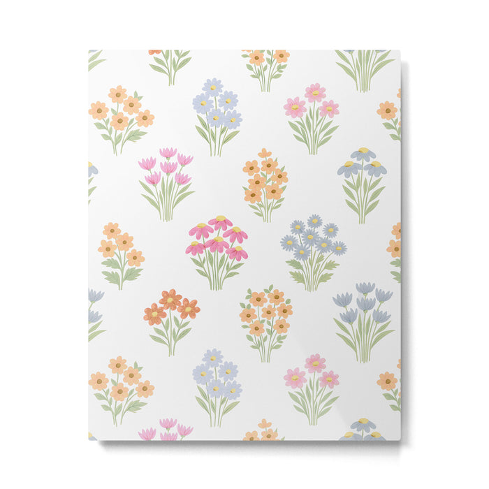 Delicate Hand-Drawn Pastel Floral Meadow Wildflowers  Metal Print Gallery Image 1