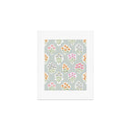 Ditsy Flower Sticker Bouquets on Blue and Cream Pinstripes Art Print Gallery Image 1