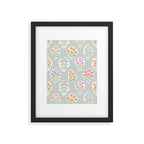 Ditsy Flower Sticker Bouquets on Blue and Cream Pinstripes Framed Art Print Gallery Image 5